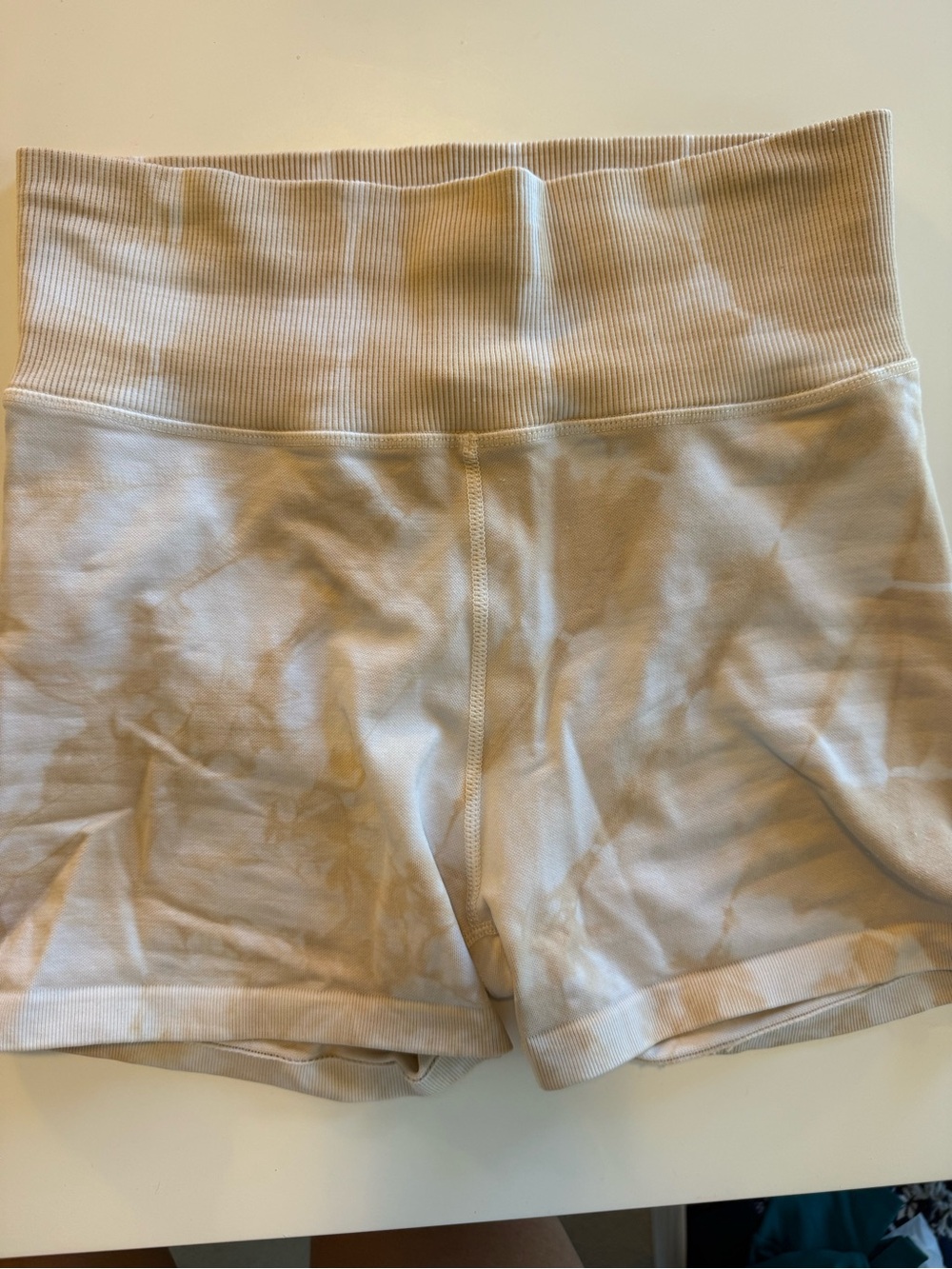 aerie Cream High-Rise Ribbed Waist Athletic Shorts